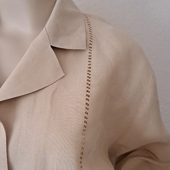 Elegant Beige Women's Blouse Linen - Picture 3 of 6
